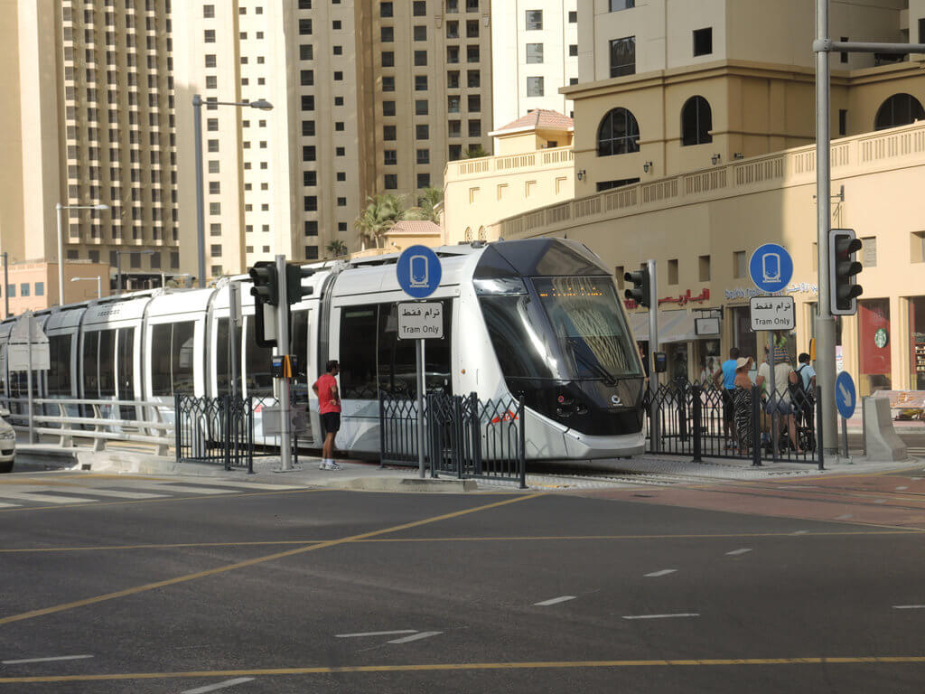 an picture of Dubai tram at dubai marina station 