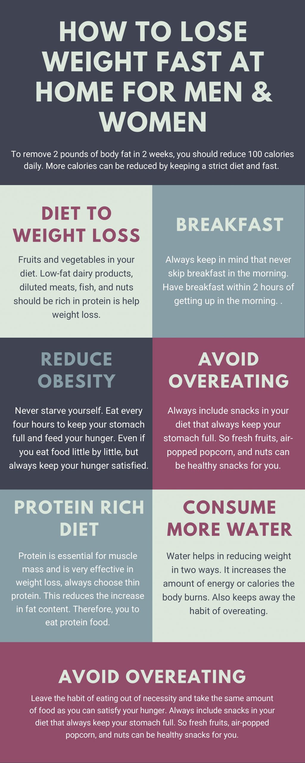 How to Lose Weight Fast At Home For Men & Women infographics