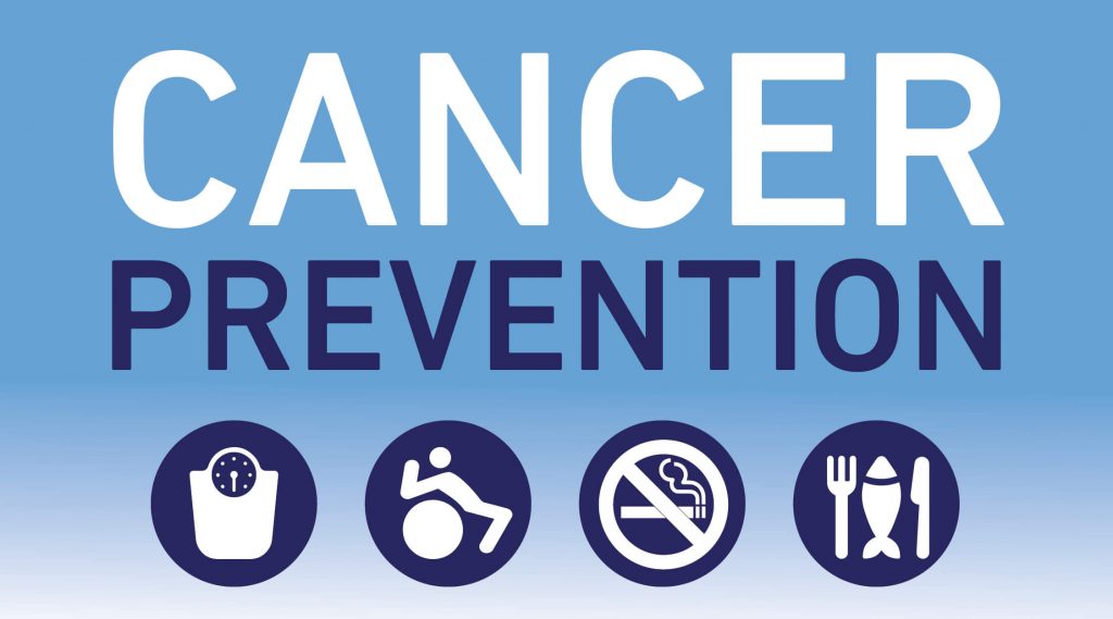 cancer prevention text with four symbolic images