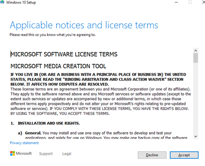 tool terms and conditions to install windows