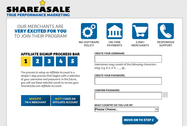 ShareASale sign up step 1
