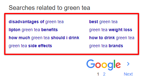 searches related to green tea - google search page