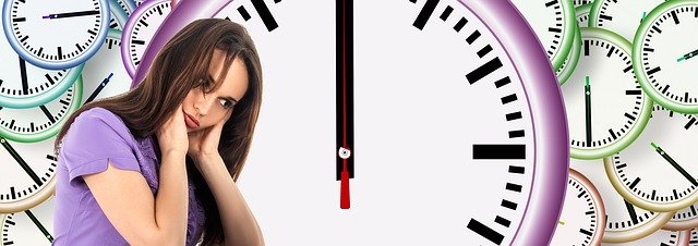 this is the first image of this article of  the time management.girl is shocked and hold her head and n background there is  an clock around her