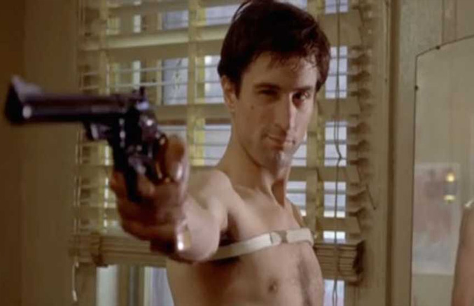 Taxi Driver scene where travis take post with gun in-front of mirror