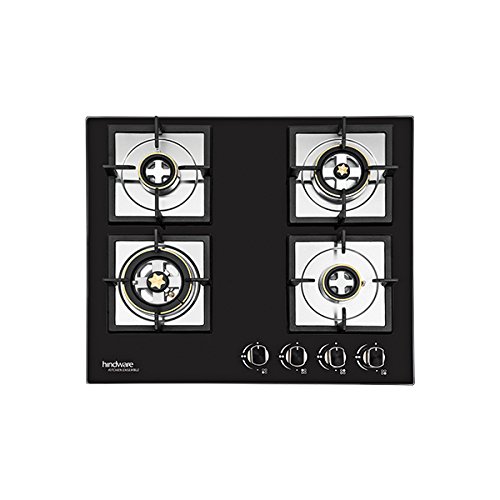 Image of Hindware Flora Plus Stainless Steel 4 Burner Gas Stove, Black colour