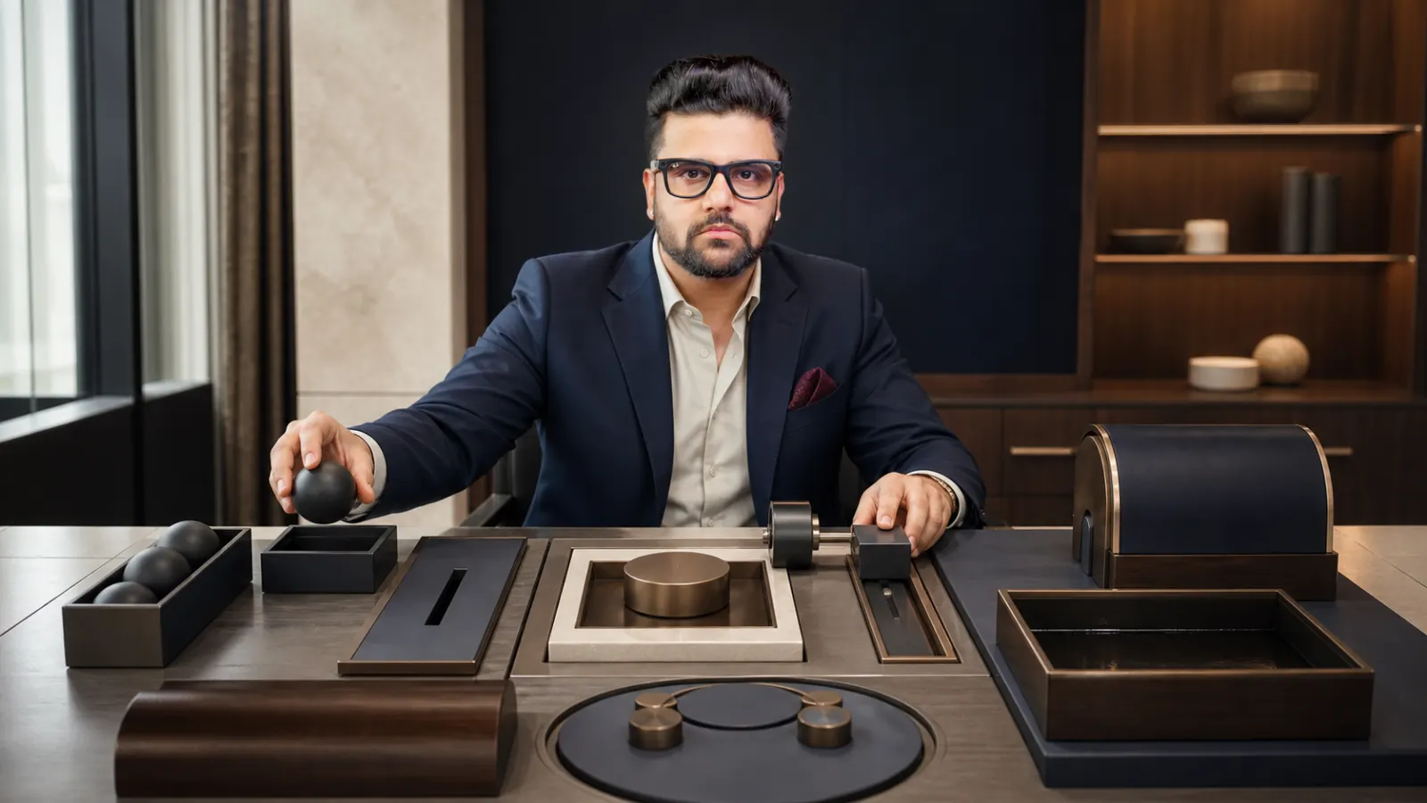 Sahil Khanna coaching a small executive roundtable in a behavioral research lab for Eight Ways to Cope When You're a Team of One