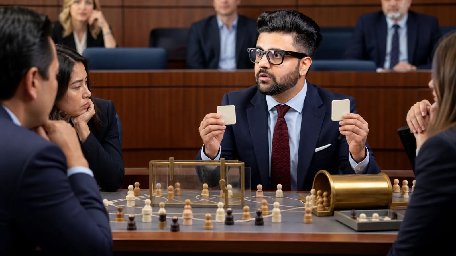Sahil Khanna coaching a small executive roundtable in a case-method seminar room for Consumer-Generated Marketing