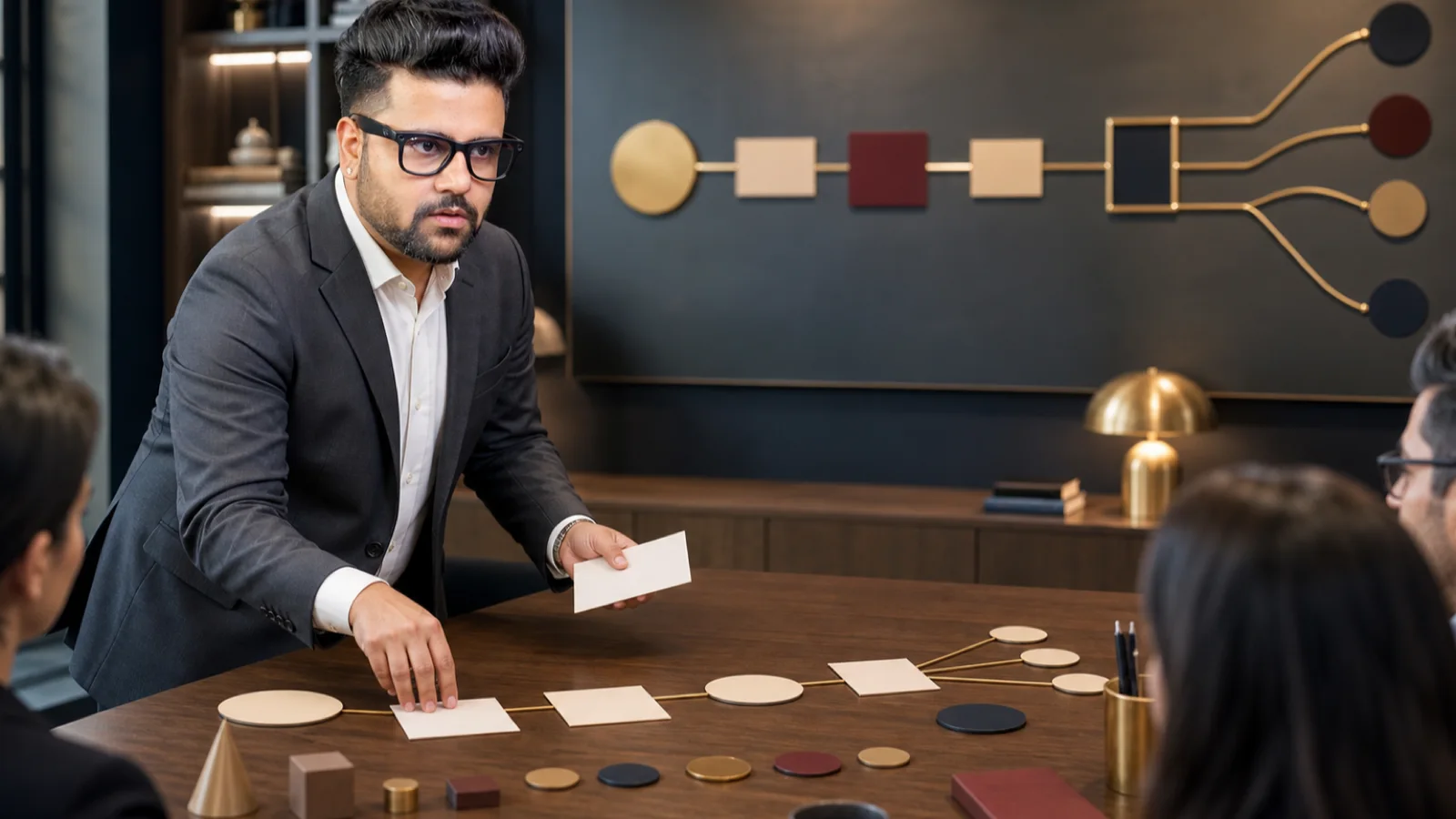 Sahil Khanna coaching a small executive roundtable in a case-method seminar room for What is content marketing