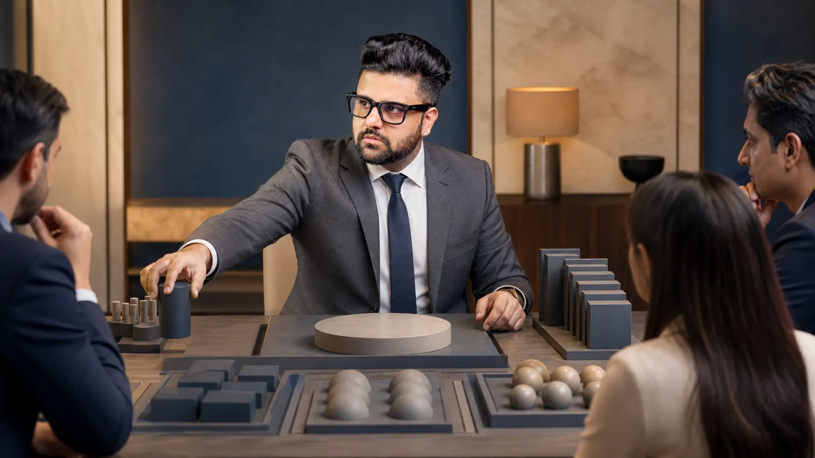 Sahil Khanna coaching a small executive roundtable in a customer insight studio for Personal Preparation for Great Decision Making