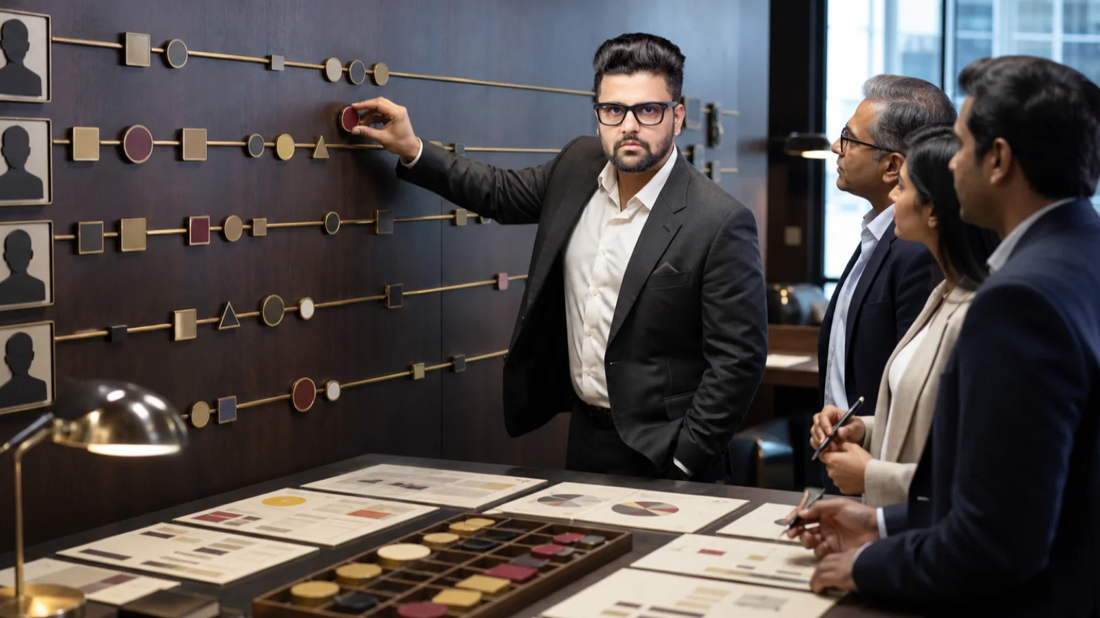 Sahil Khanna coaching a small executive roundtable in a executive decision lab for Competition tracker