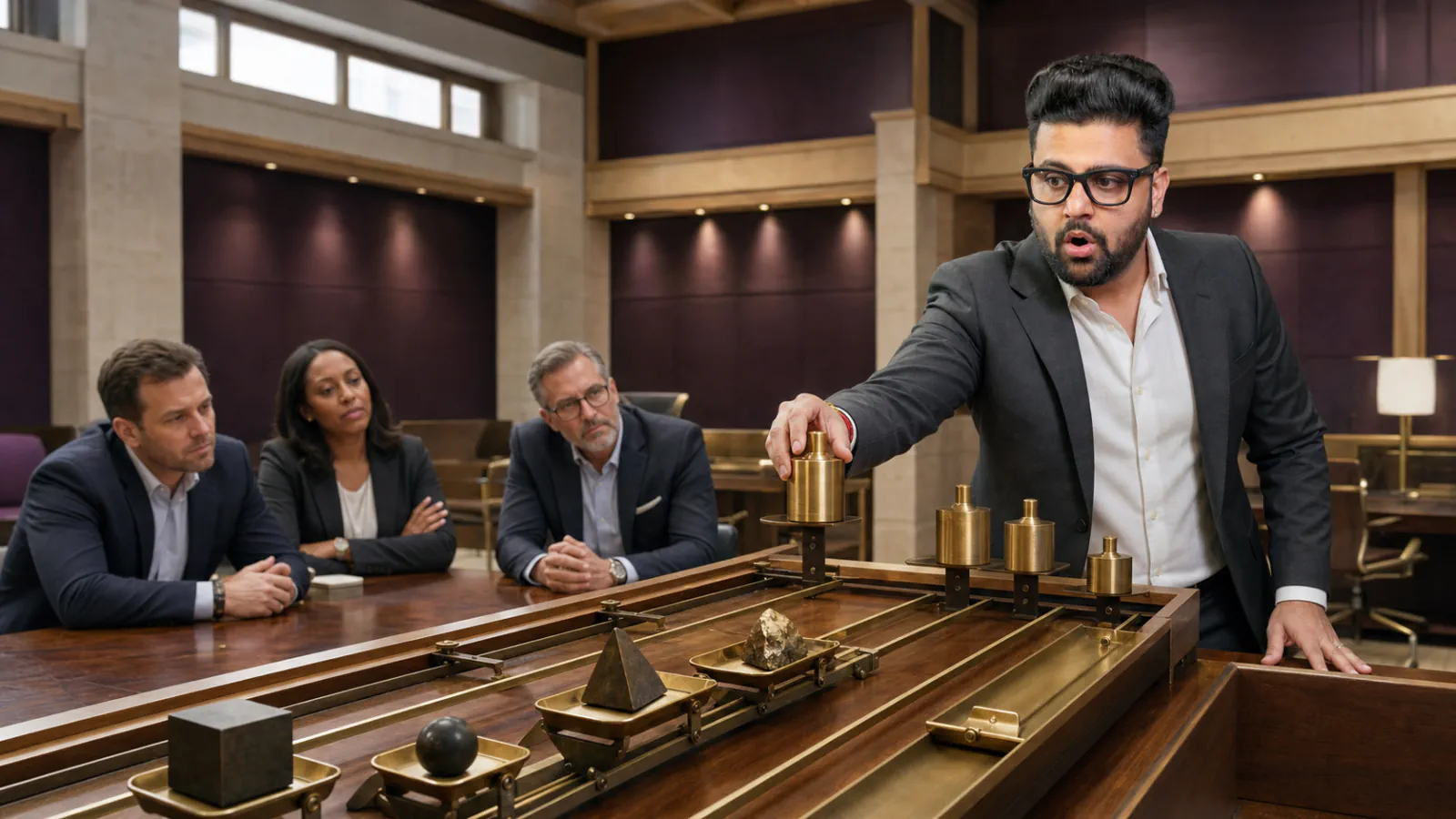 Sahil Khanna coaching a small executive roundtable in a executive decision lab for Decision Matrix Analysis