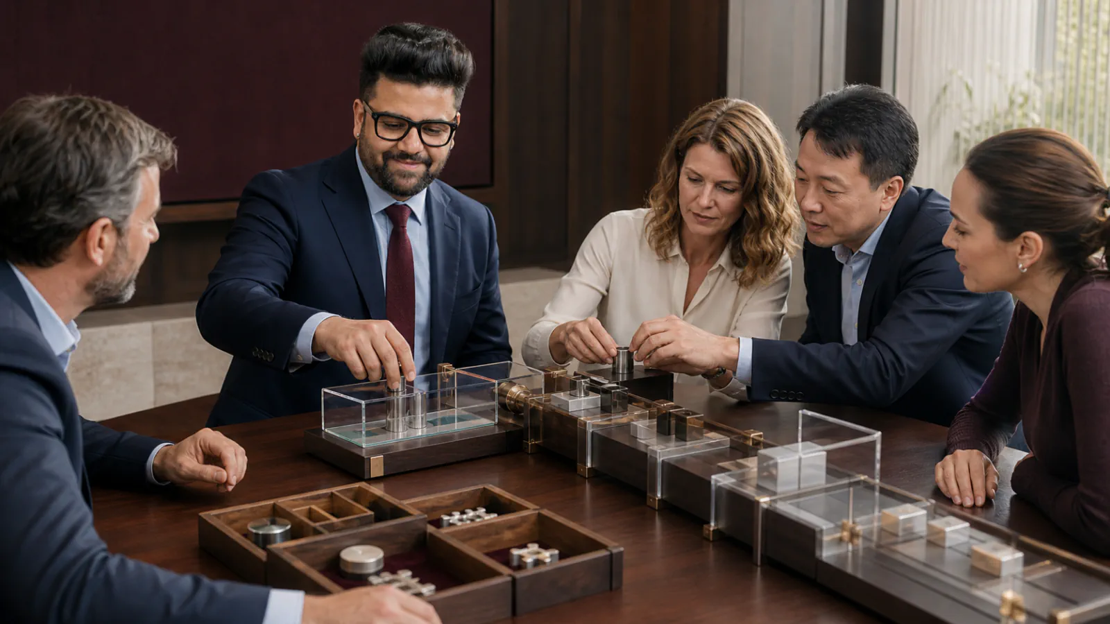 Sahil Khanna coaching a small executive roundtable in a executive decision lab for Engaging People in Learning