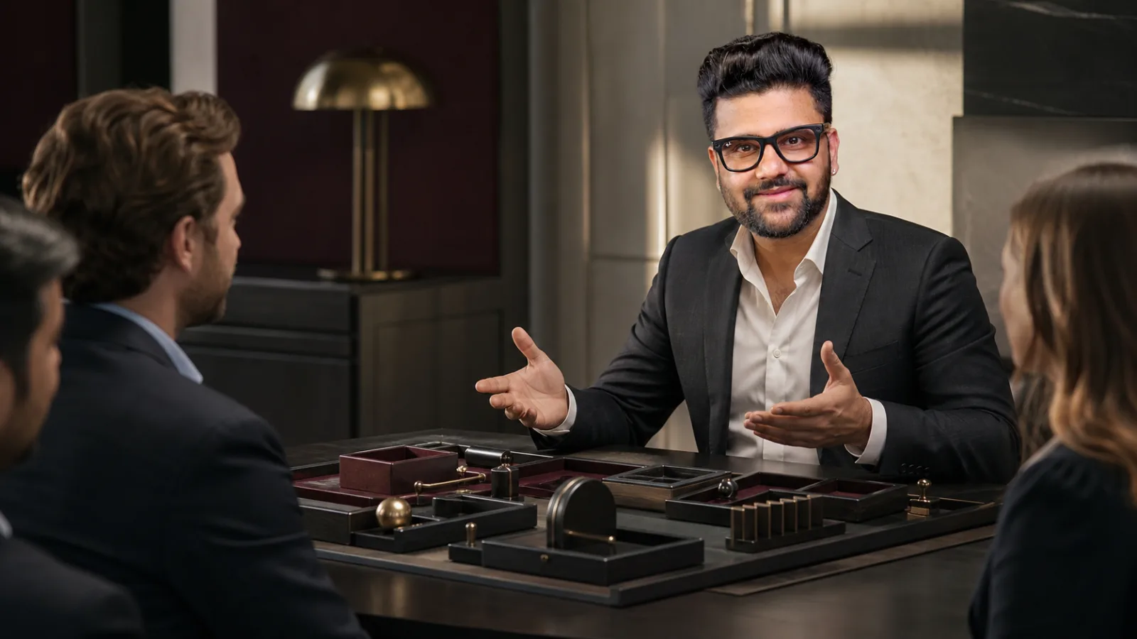 Sahil Khanna coaching a small executive roundtable in a executive decision lab for How to Follow Up After Networking