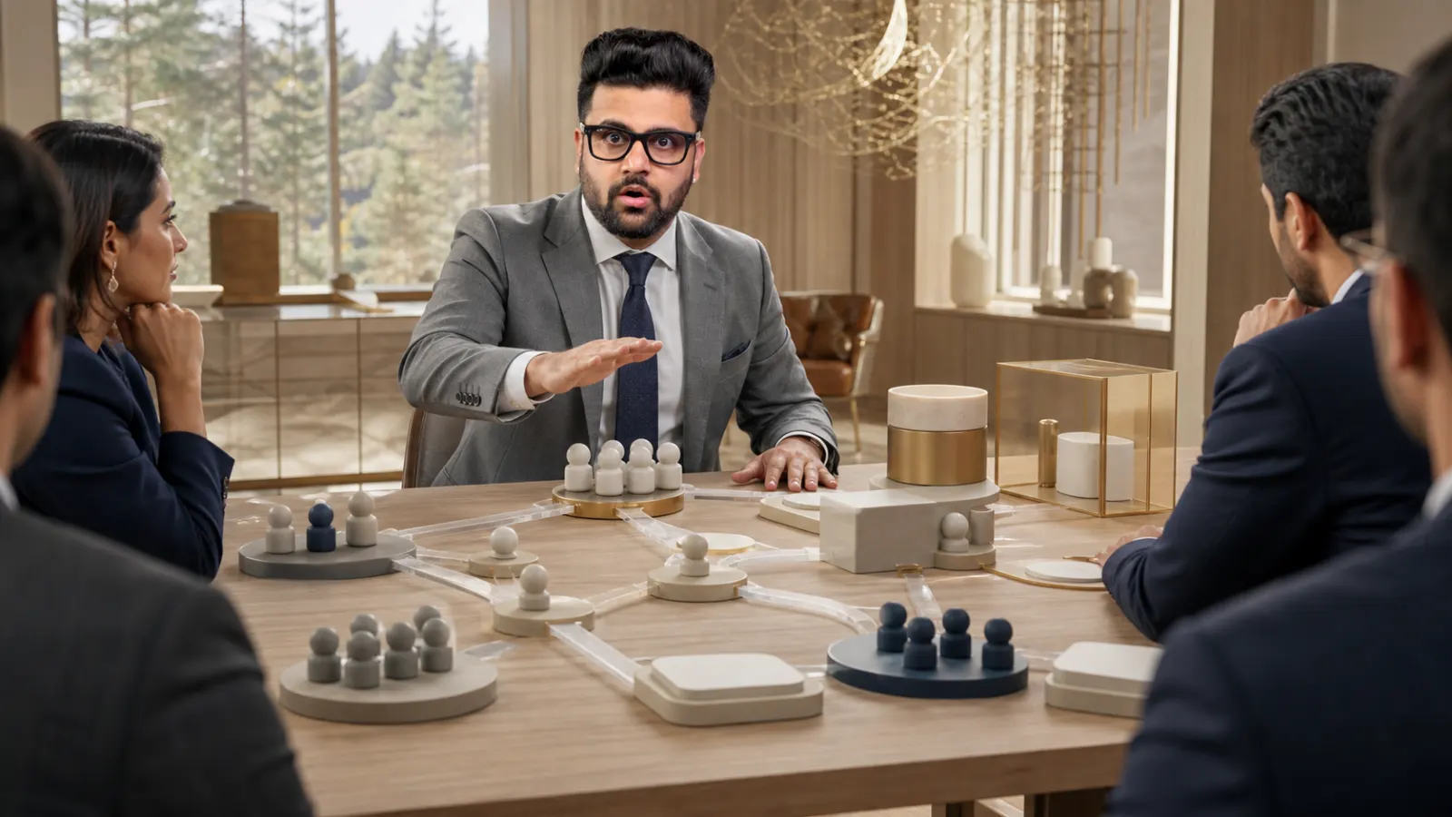 Sahil Khanna coaching a small executive roundtable in a innovation atelier for Viral Marketing