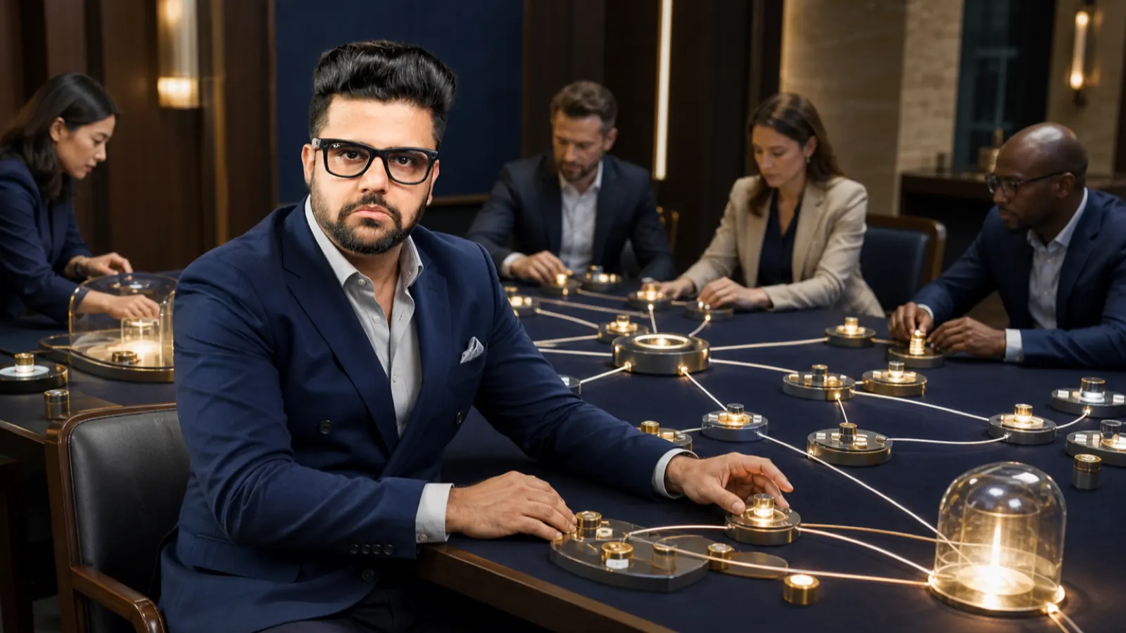 Sahil Khanna coaching a small executive roundtable in a university boardroom for The agile leader