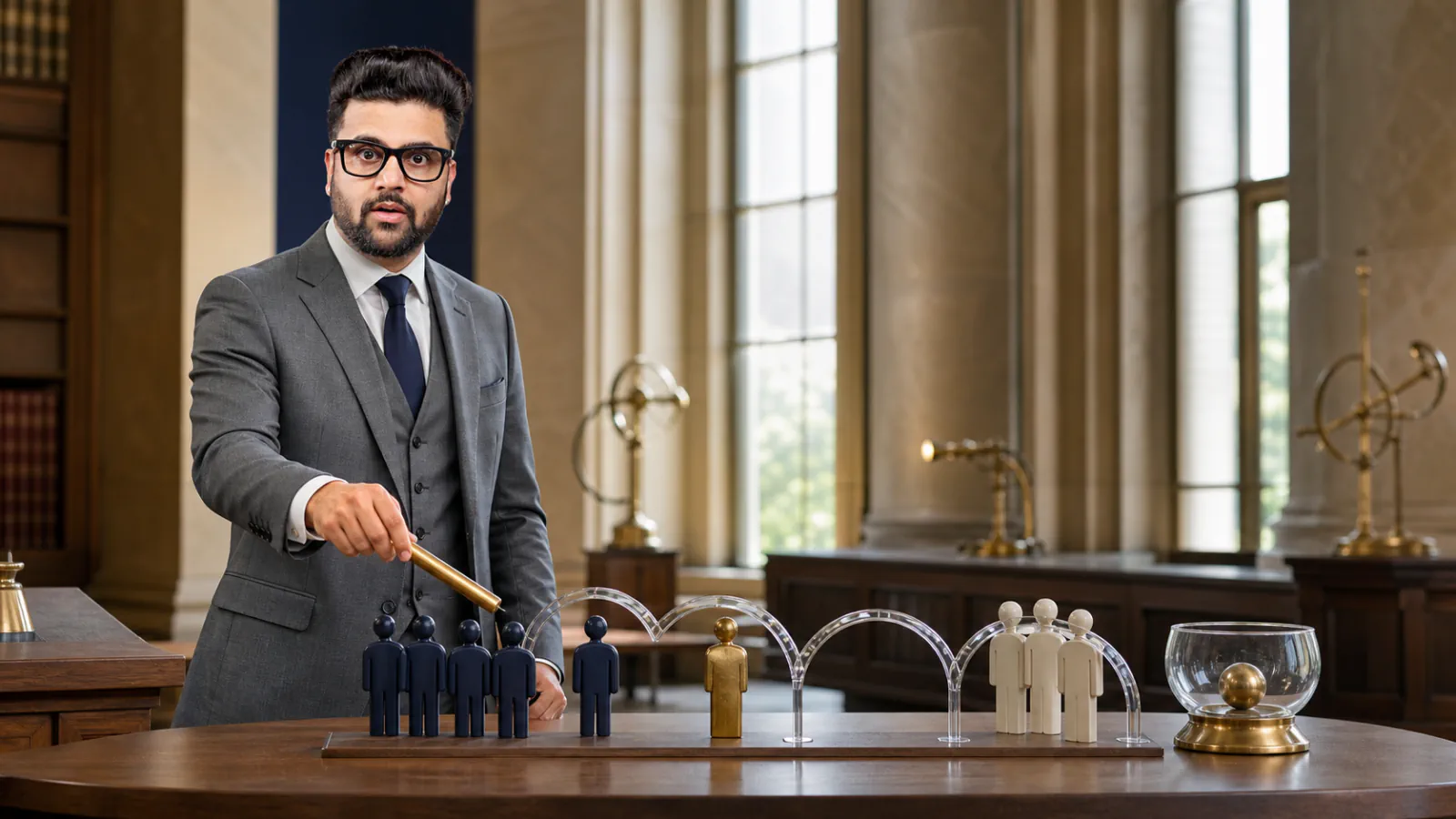 Sahil Khanna comparing unlabeled scenario cards in a behavioral research lab for Referral Marketing