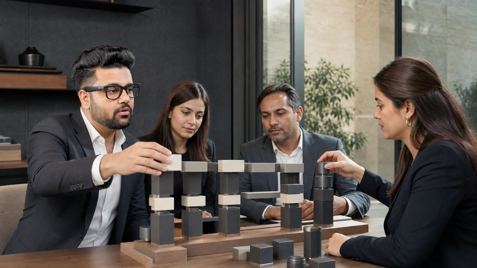 Sahil Khanna comparing unlabeled scenario cards in a customer insight studio for Developing a Competency Framework