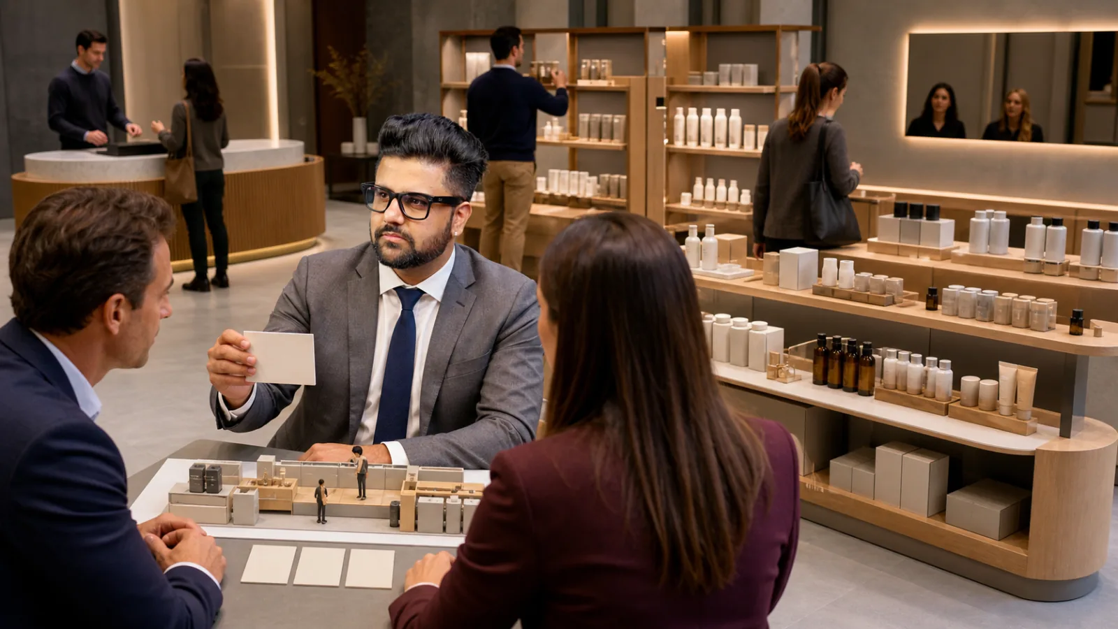 Sahil Khanna comparing unlabeled scenario cards in a customer insight studio for Point of Sale Marketing