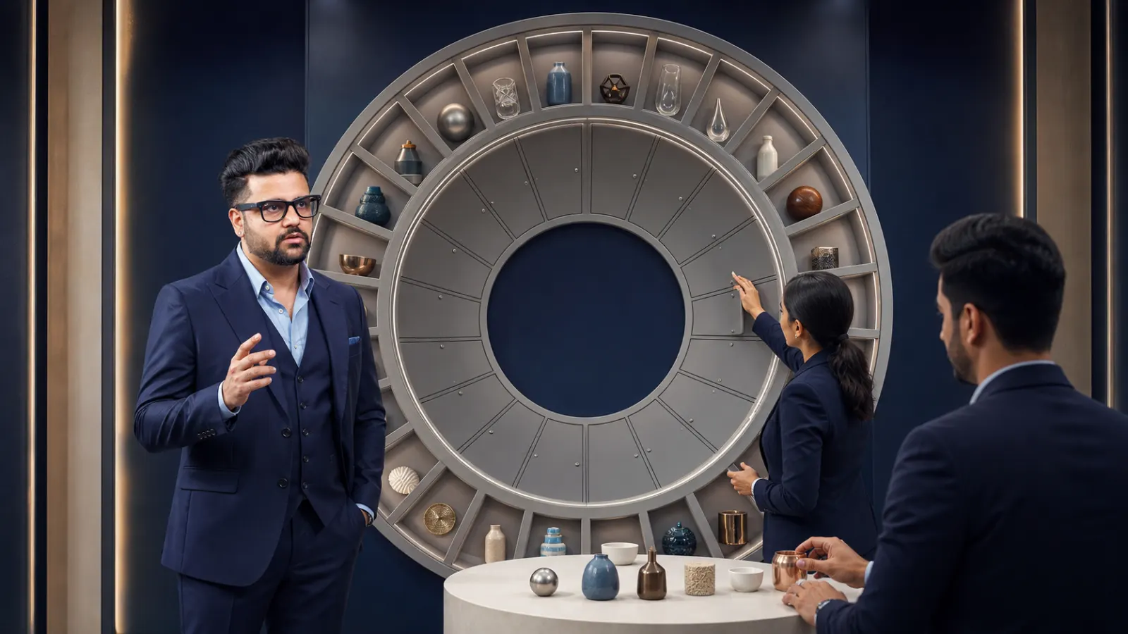 Sahil Khanna comparing unlabeled scenario cards in a customer insight studio for The Alphabet Technique