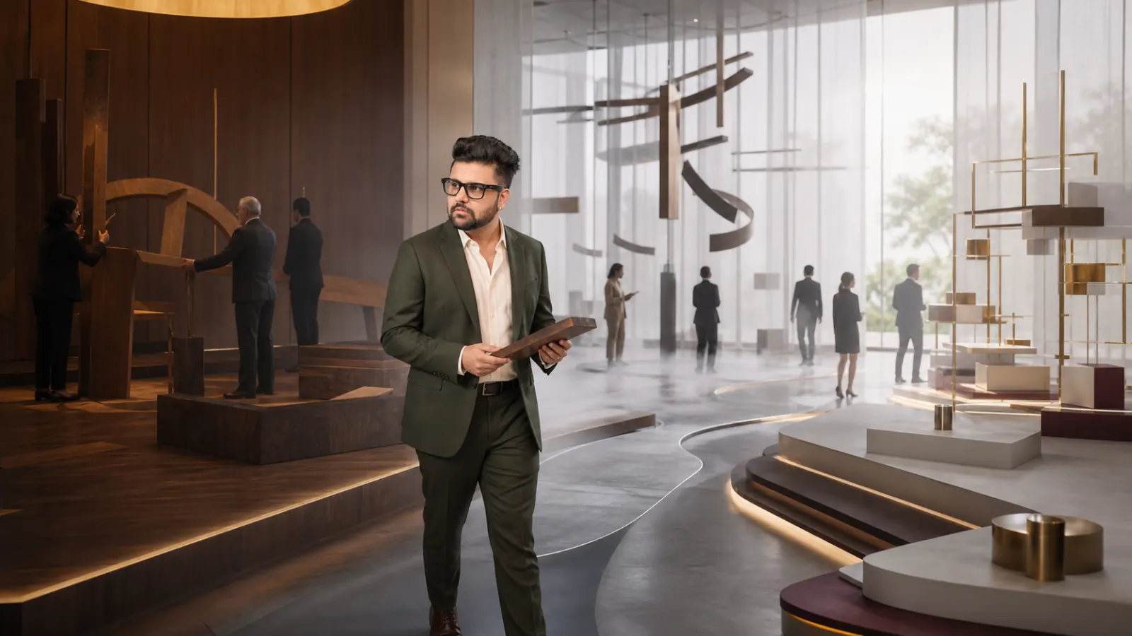 Sahil Khanna comparing unlabeled scenario cards in a innovation atelier for Bridges' Transition Model