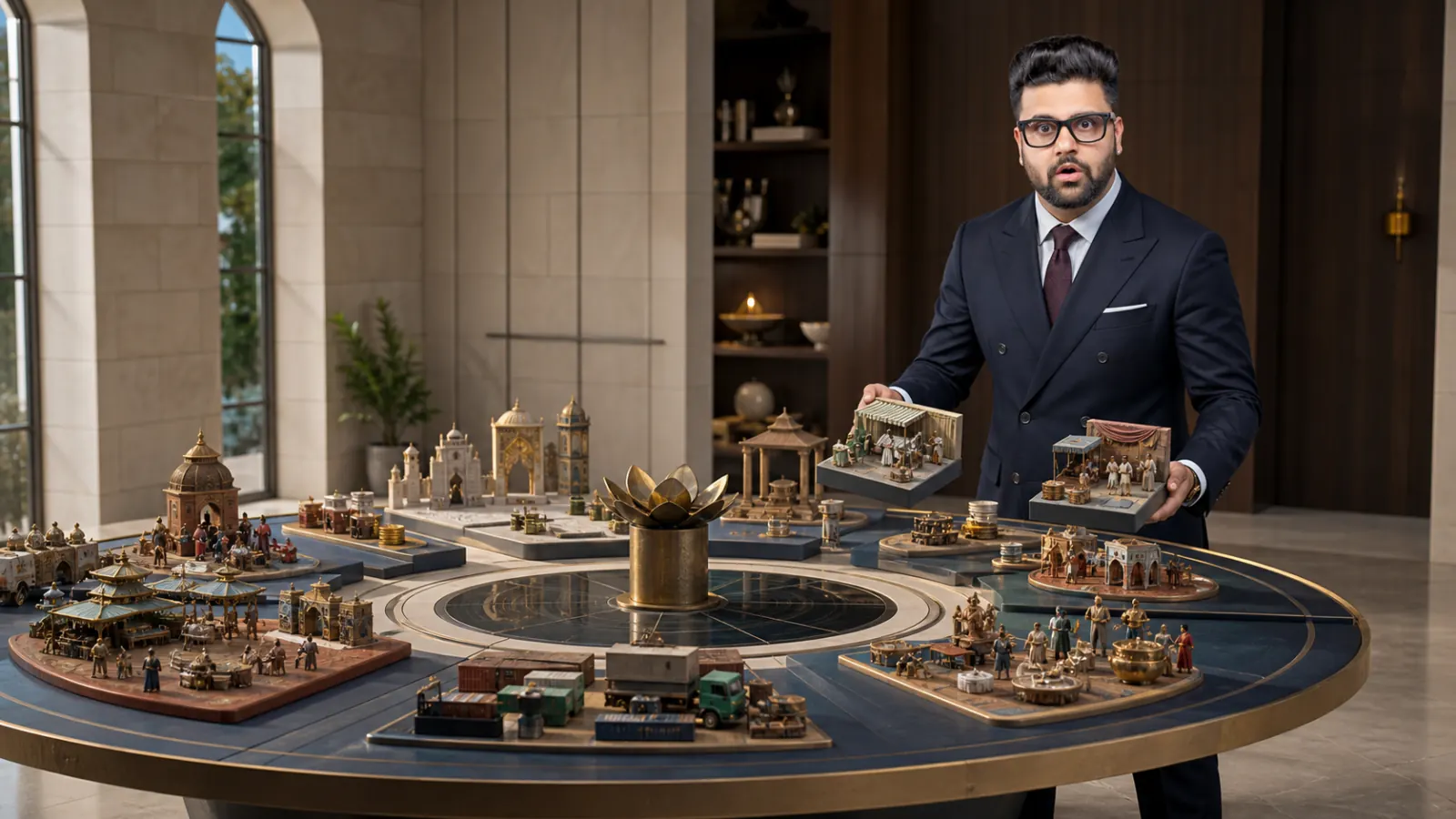 Sahil Khanna comparing unlabeled scenario cards in a leadership coaching studio for International Marketing