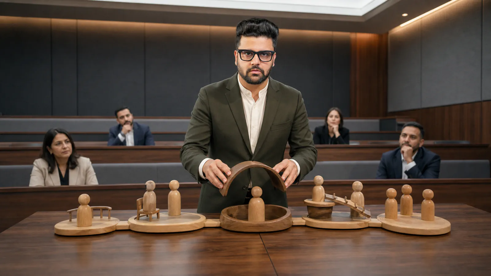 Sahil Khanna examining an abstract performance dashboard in a case-method seminar room for How to help your team feel good