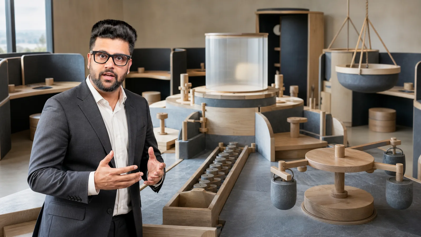 Sahil Khanna examining an abstract performance dashboard in a case-method seminar room for Working in a Virtual Team