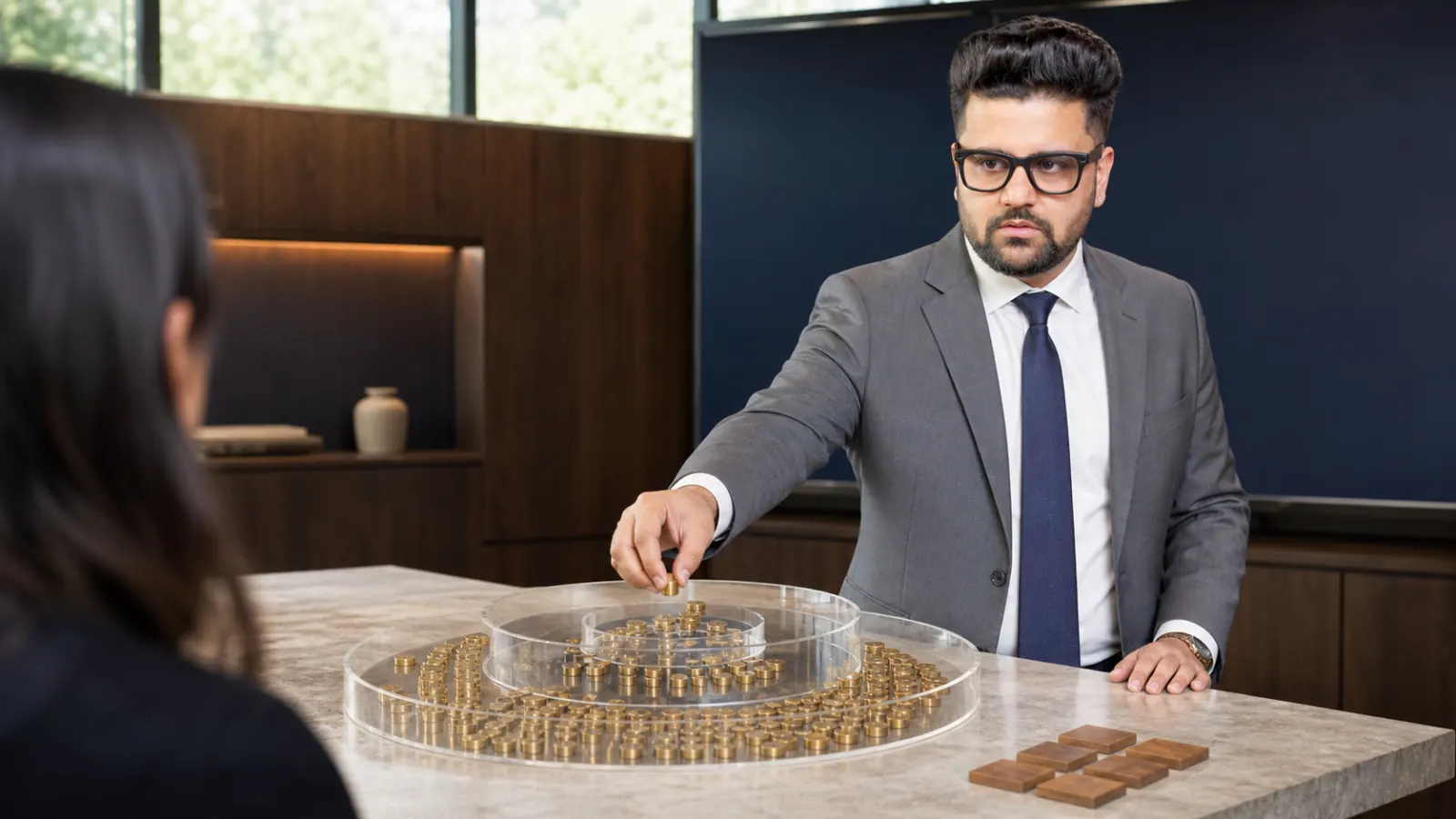 Sahil Khanna examining an abstract performance dashboard in a customer insight studio for Market sizing