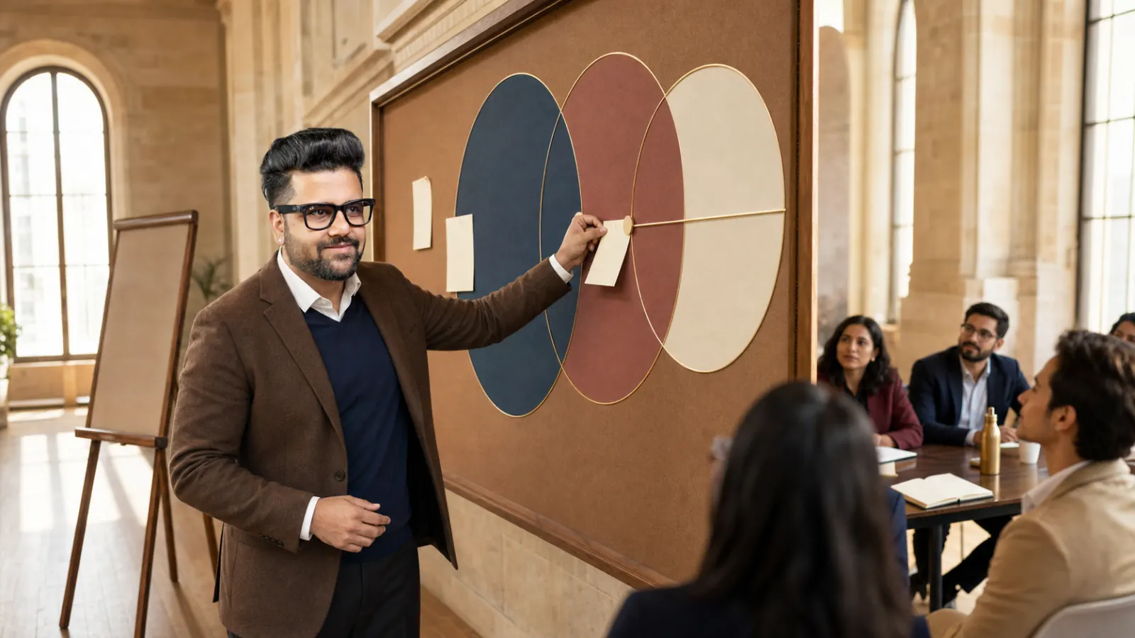Sahil Khanna facilitating a case discussion in a innovation atelier for Mission Vision and values