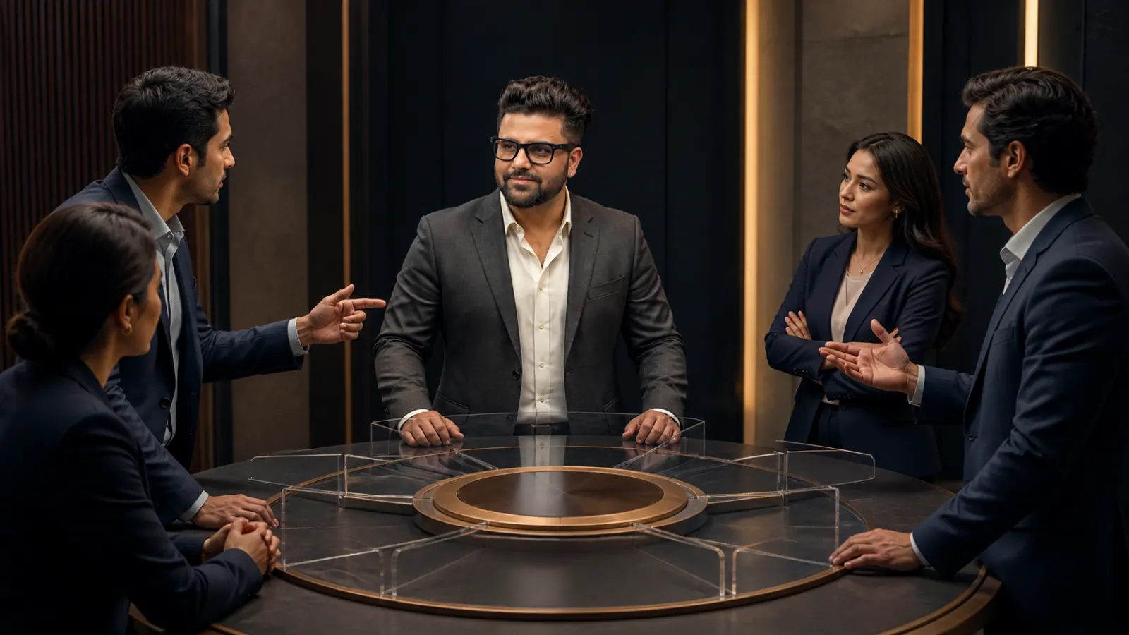 Sahil Khanna facilitating a case discussion in a leadership coaching studio for Learning how to manage former peers