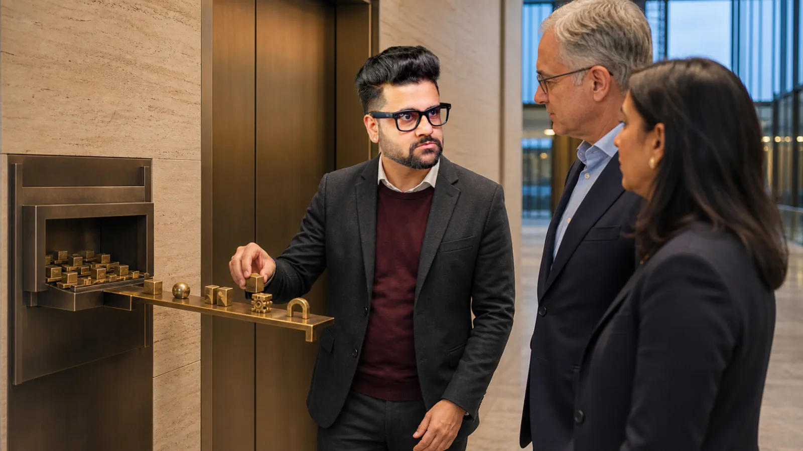 Sahil Khanna facilitating a case discussion in a operations simulation room for 60-second elevator pitch