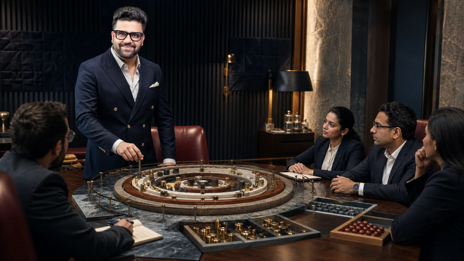 Sahil Khanna facilitating a case discussion in a project war room for Defensive Marketing