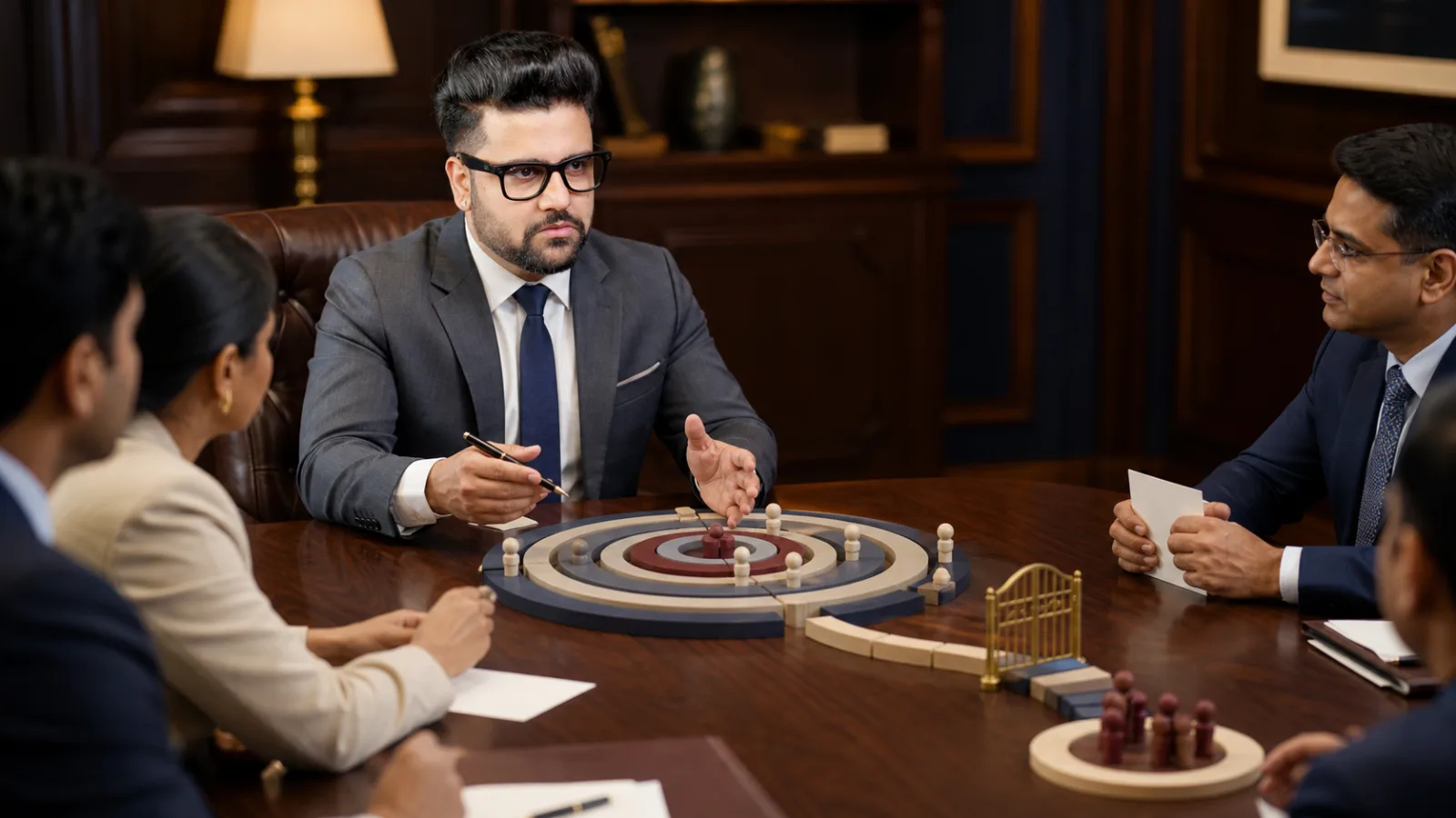 Sahil Khanna facilitating a case discussion in a university boardroom for Inbound Marketing