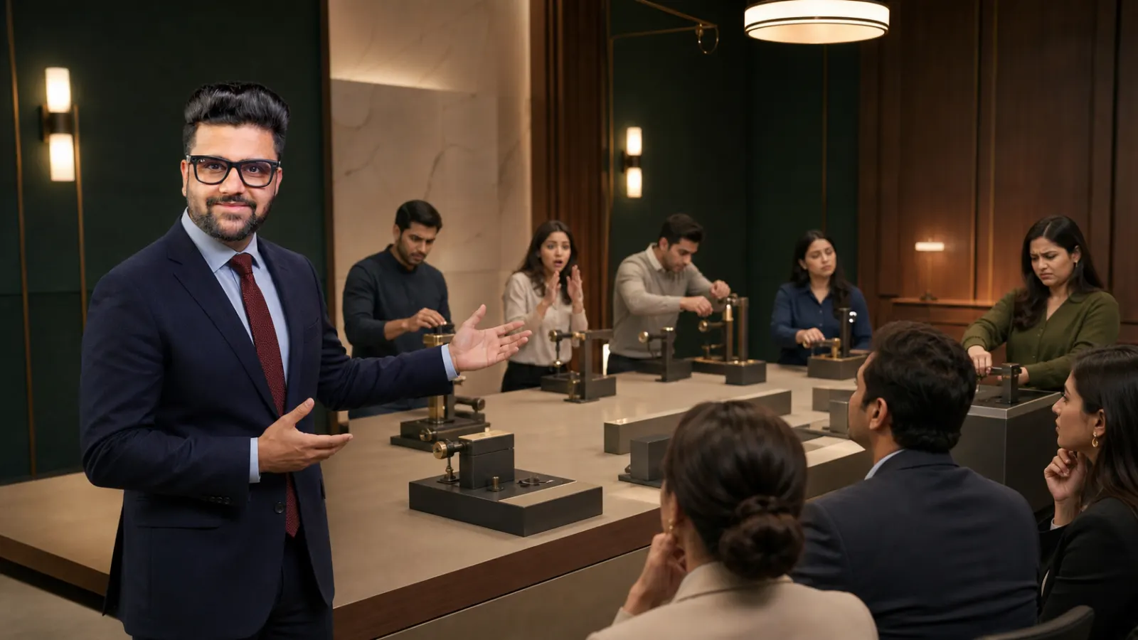 Sahil Khanna facilitating a case discussion in a university boardroom for Kano Model Analysis
