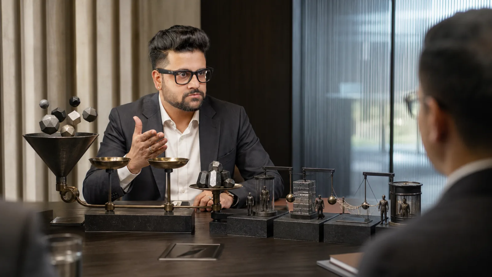 Sahil Khanna facilitating a case discussion in a university boardroom for Risk Analysis and Risk Management