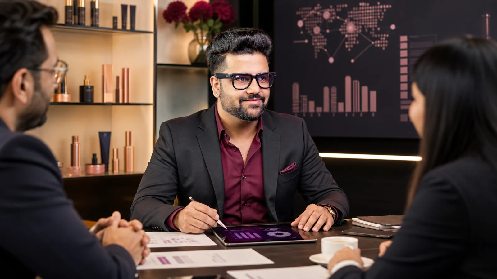 Sahil Khanna leading an executive case discussion on omnichannel beauty retail