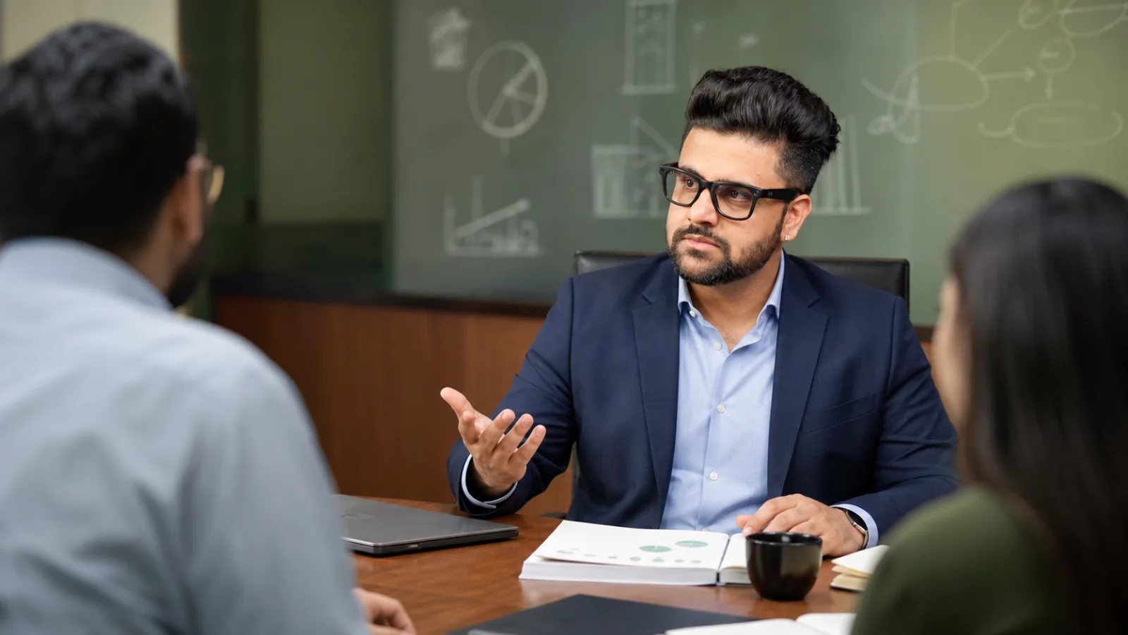 Sahil Khanna leading an executive discussion about startup funding choices