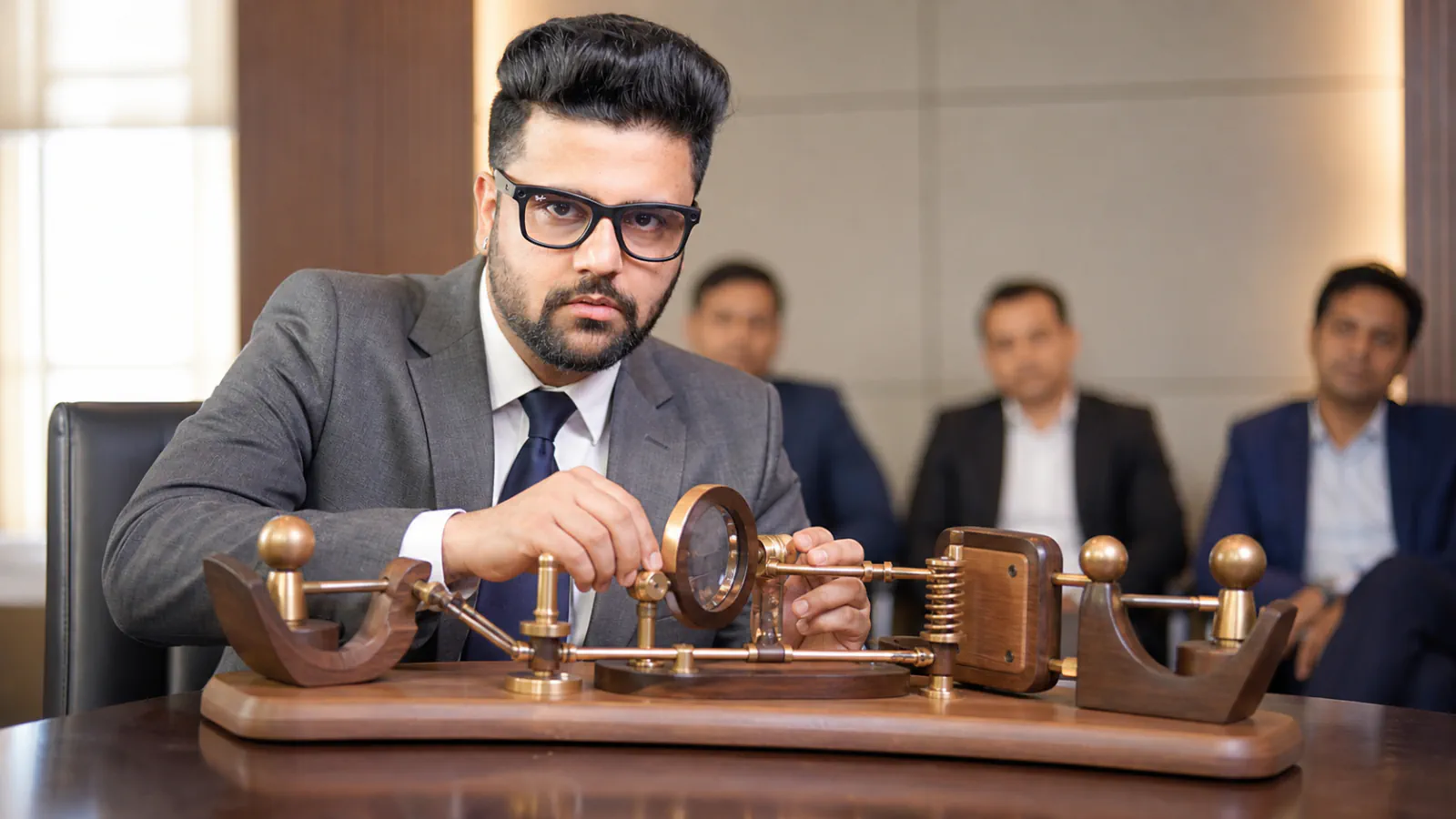Sahil Khanna mapping choices with brass markers in a case-method seminar room for Mentoring - An Essential Leadership Skill