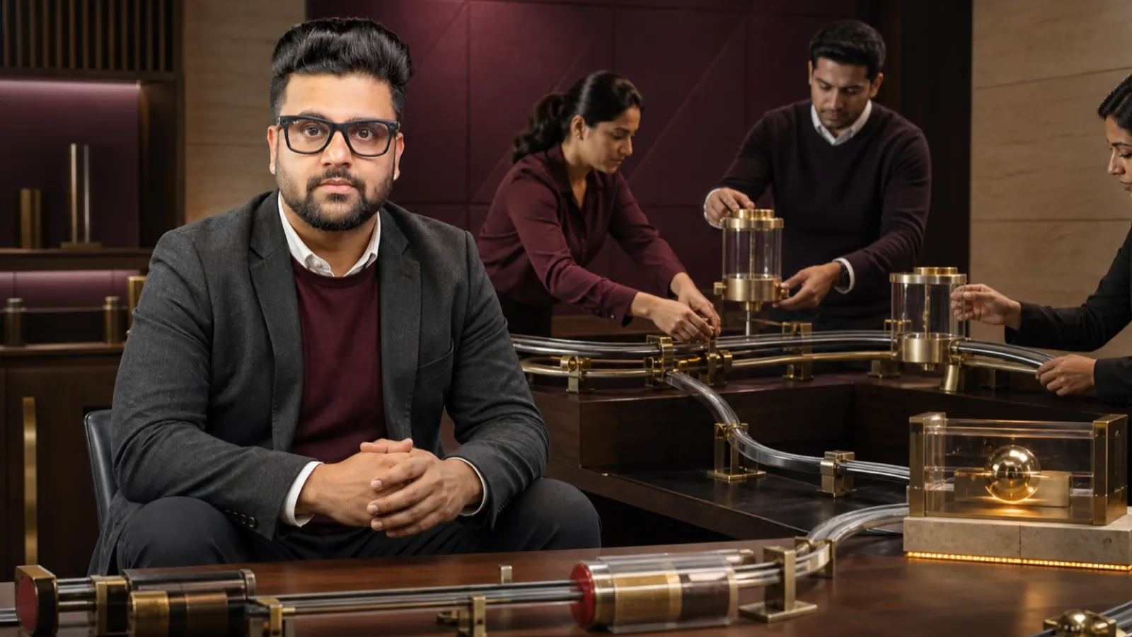 Sahil Khanna mapping choices with brass markers in a customer insight studio for How to Be Flexible in the Workplace