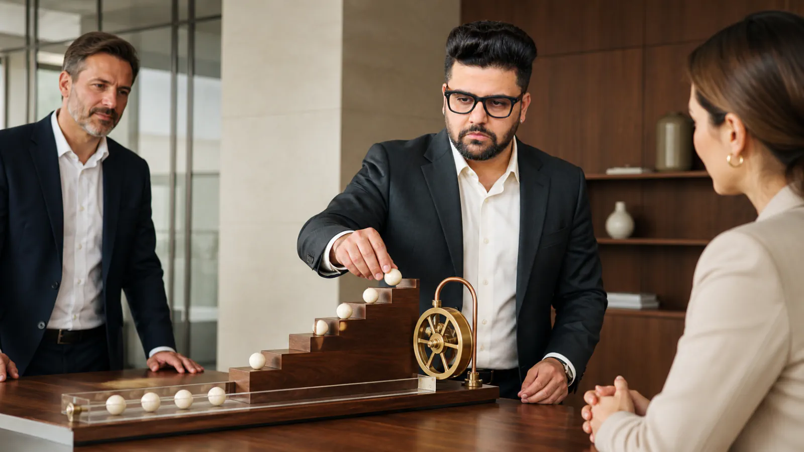 Sahil Khanna mapping choices with brass markers in a customer insight studio for How to use small wins to enhance motivation