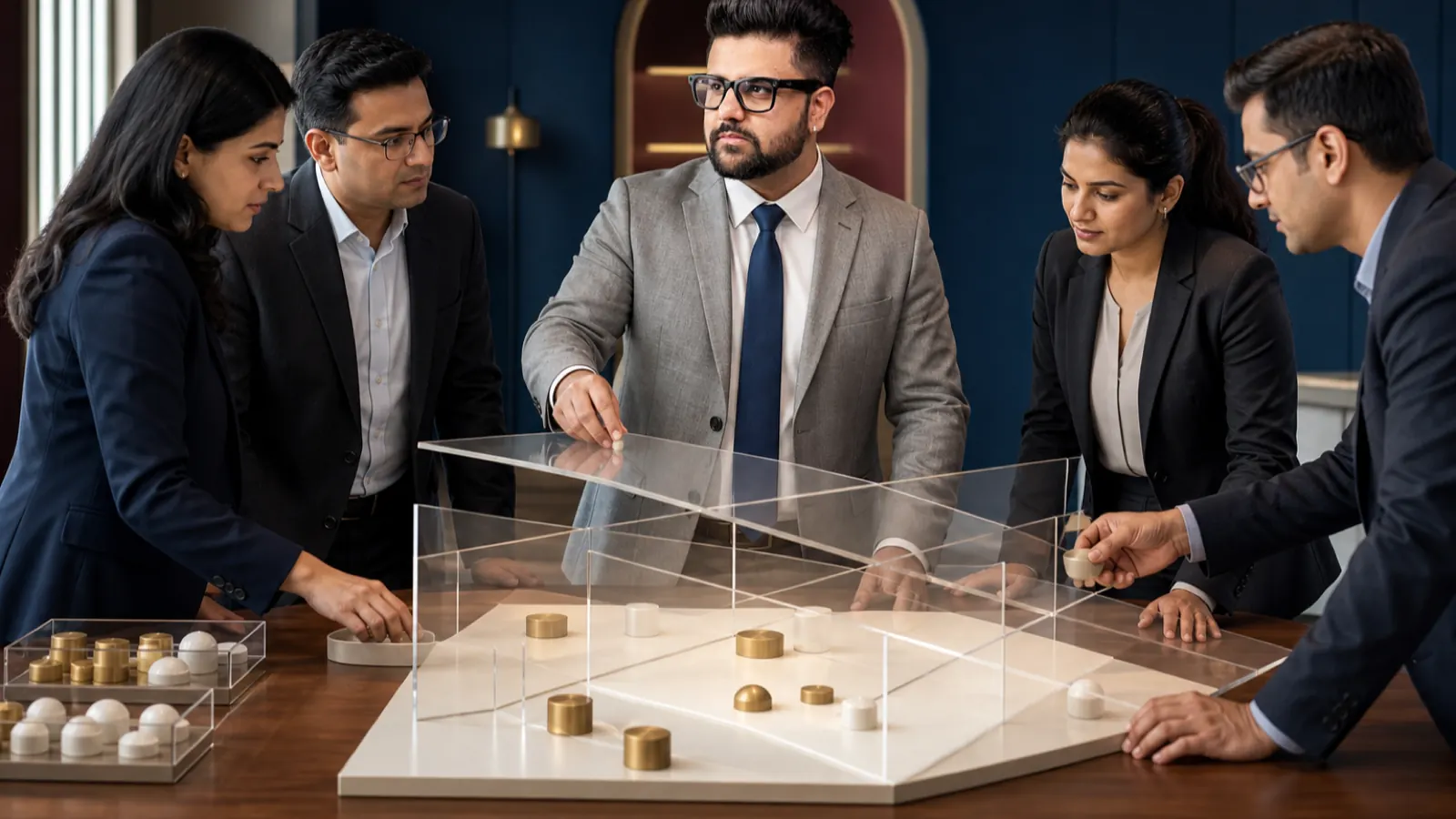 Sahil Khanna mapping choices with brass markers in a customer insight studio for Linear Programming