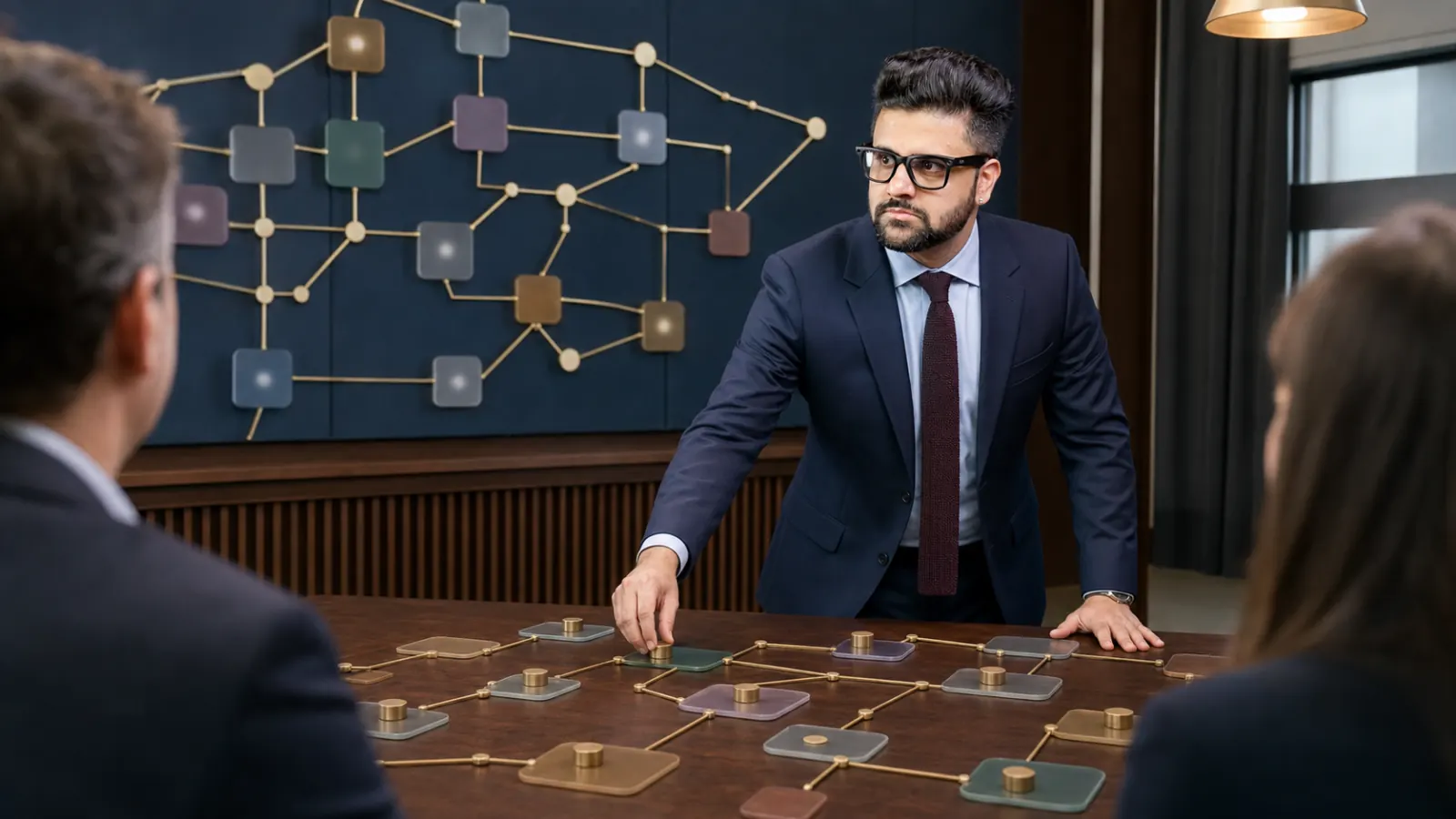 Sahil Khanna mapping choices with brass markers in a market intelligence observatory for Branding on social media