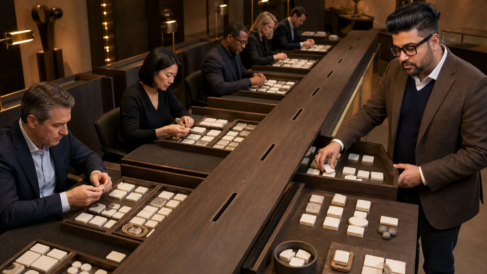 Sahil Khanna mapping choices with brass markers in a project war room for Crawford's Slip Writing Method