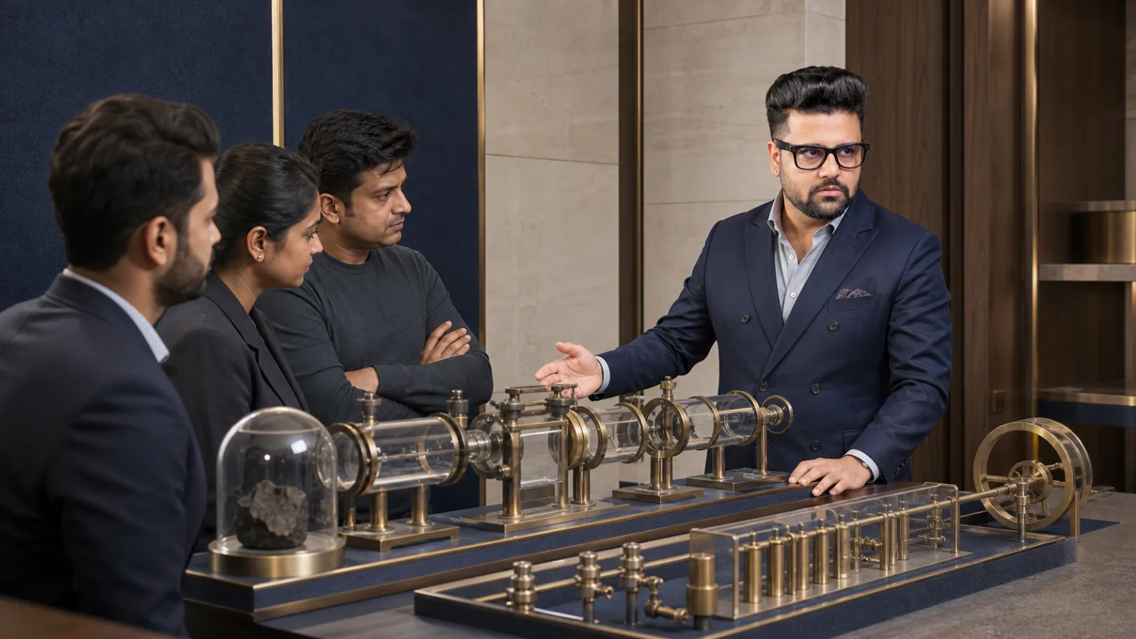 Sahil Khanna mapping choices with brass markers in a project war room for Positive interpretation in business