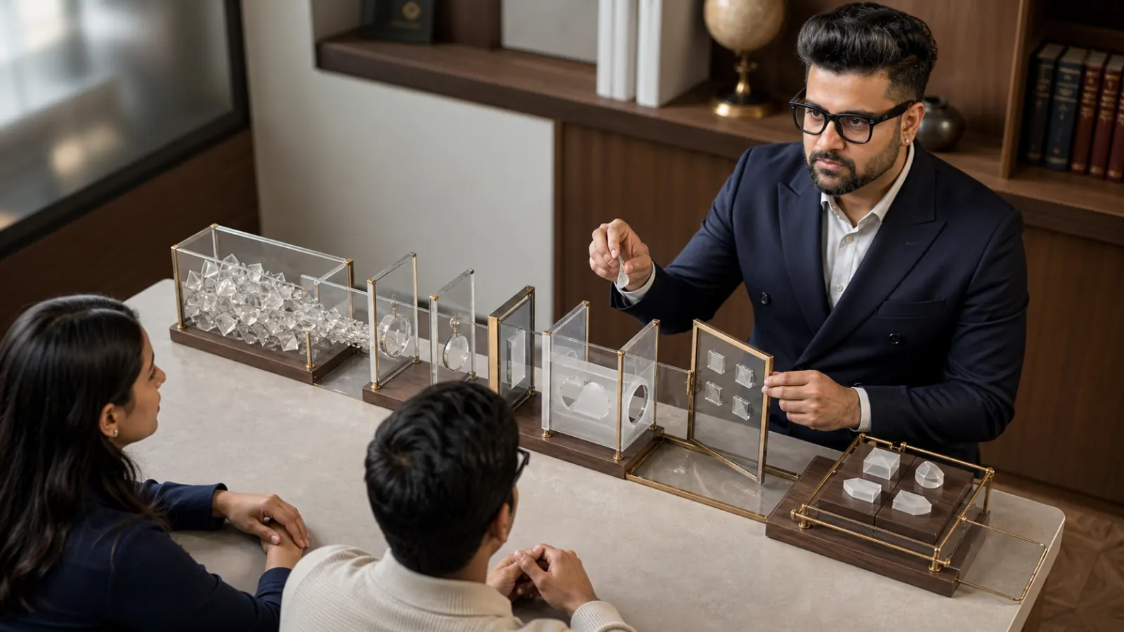 Sahil Khanna organizing research into visual clusters in a case-method seminar room for Informational Marketing