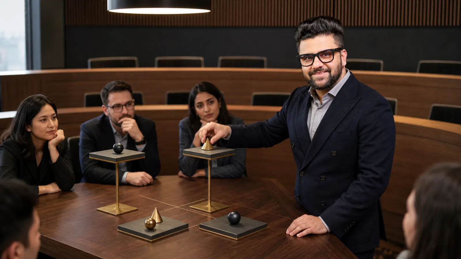 Sahil Khanna organizing research into visual clusters in a case-method seminar room for The Ansoff model - understanding risk of different options