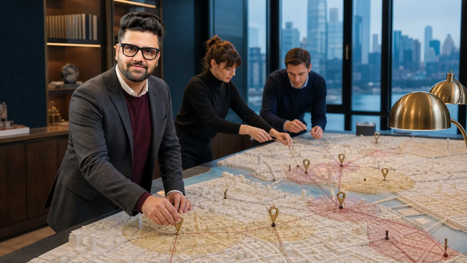 Sahil Khanna organizing research into visual clusters in a customer insight studio for Geo location marketing