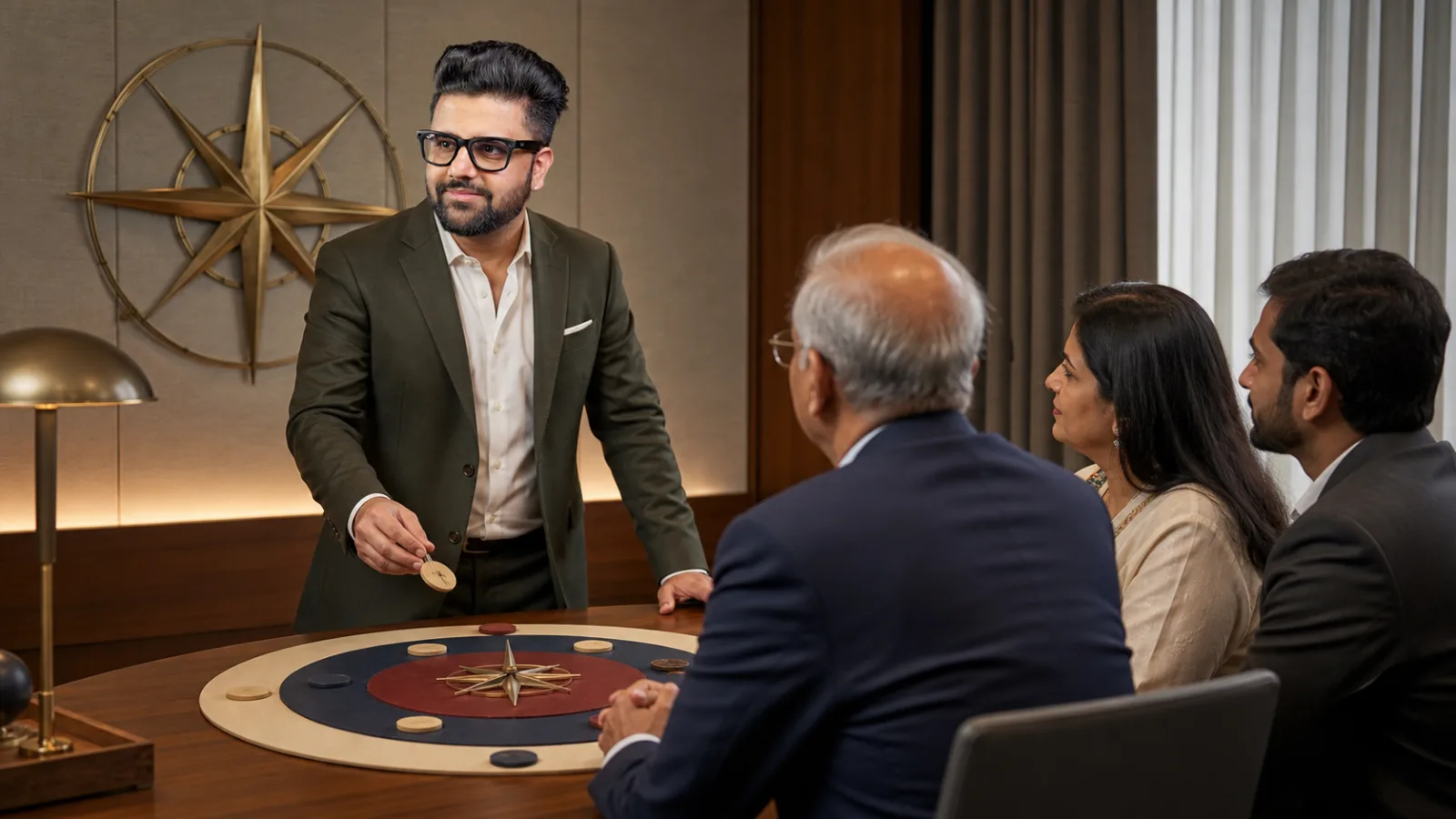 Sahil Khanna organizing research into visual clusters in a executive decision lab for Family owned business & family run business
