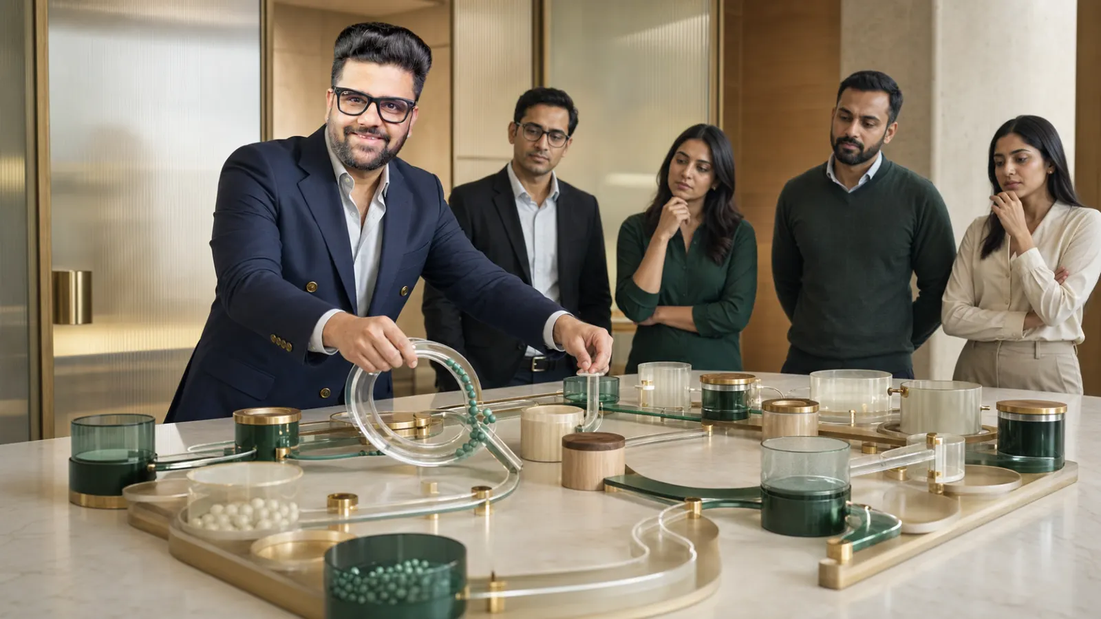 Sahil Khanna organizing research into visual clusters in a innovation atelier for Balancing employee input and output