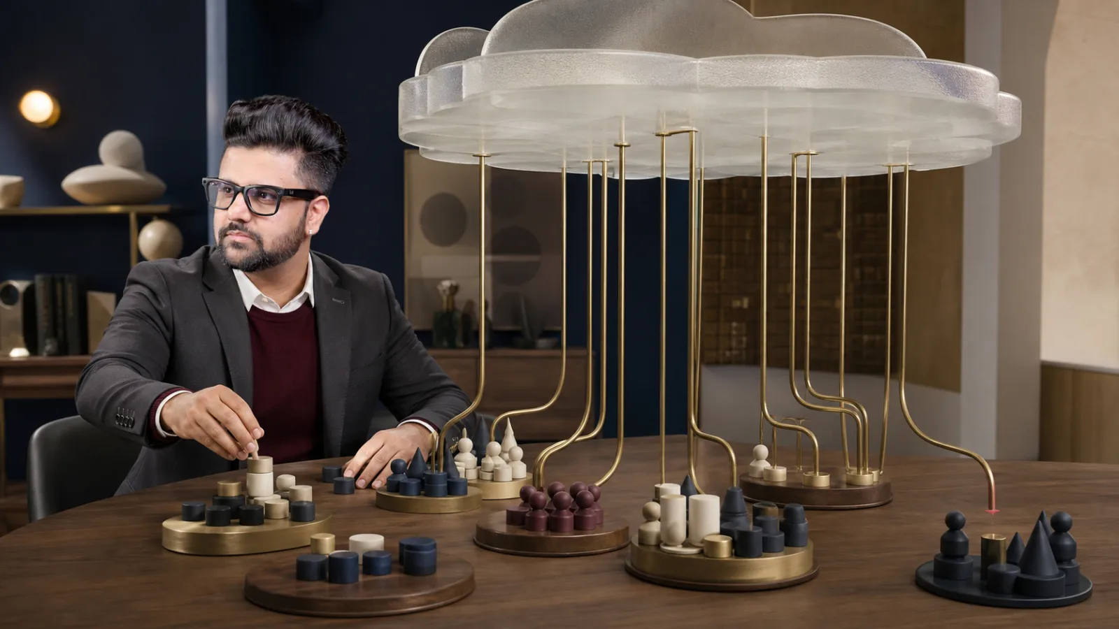 Sahil Khanna organizing research into visual clusters in a innovation atelier for Cloud Marketing
